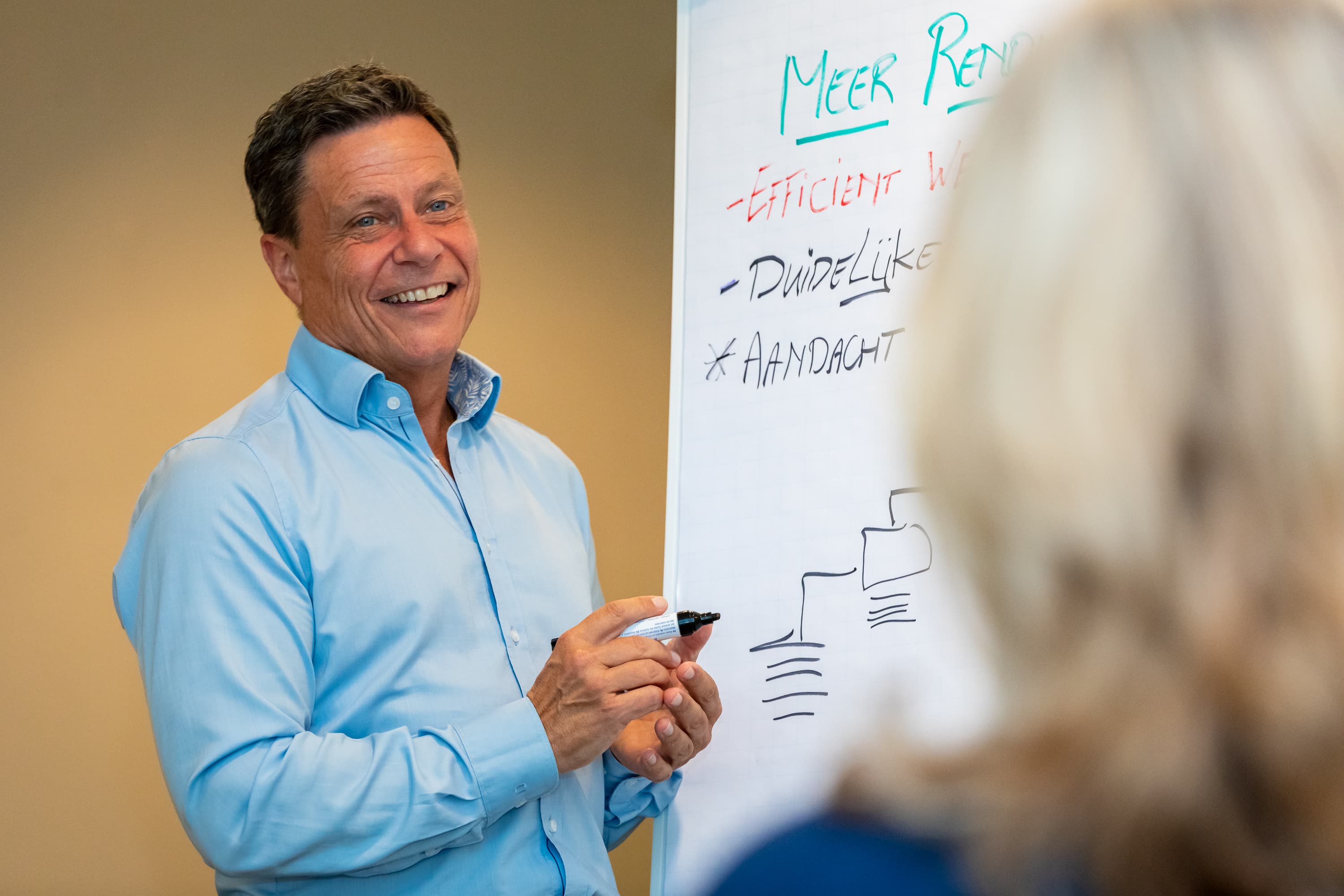 René Vet, organisatieadviseur en eigenaar van Personeel Beheer, straalt rust en doelgerichtheid uit tijdens een professionele fotoshoot, eigenschappen die hem kenmerken in zijn werk als onafhankelijk adviseur op het gebied van personeelszaken.